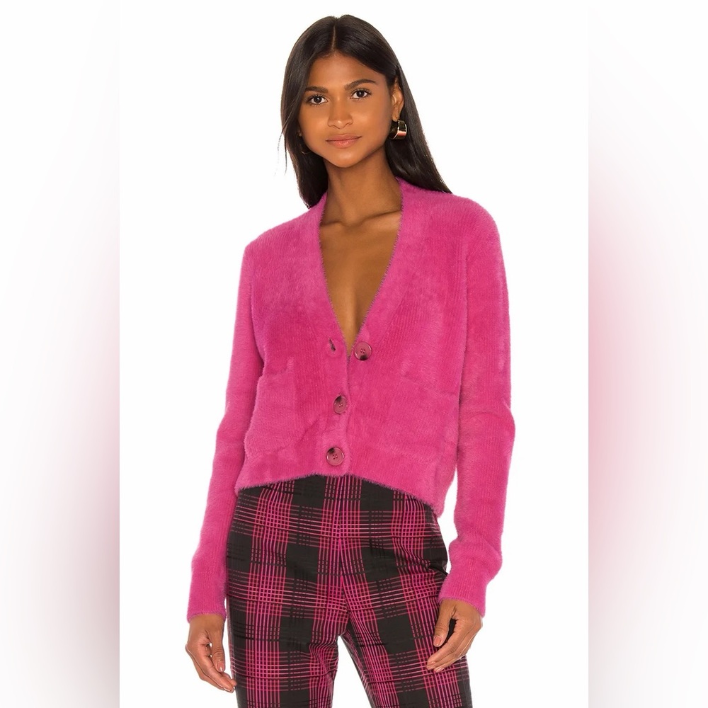 GRLFRND NWOT Gracie Fuzzy Cardigan in Bright Pink